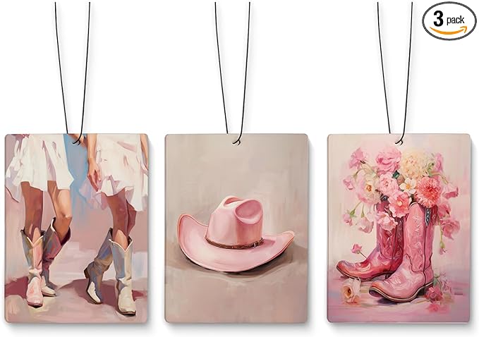 Pink Western Cowgirl Boots Air Freshener for Car,Room Decor Aesthetic Air Freshener Hanging 3 Pcs for Cars Closet Drawer Books Bathroom, Western Car Mirror Decor Accessories for Women
