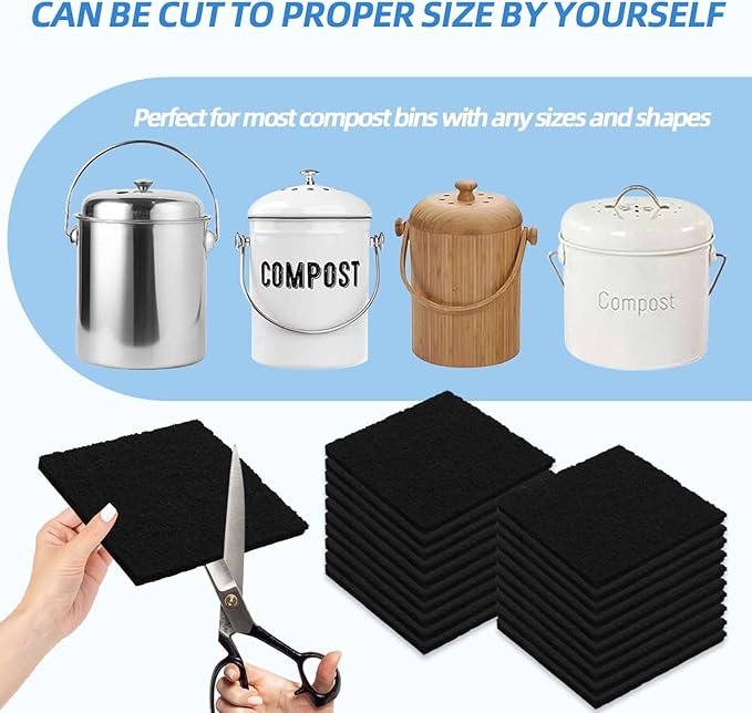 Activated Carbon Deodorizer Filters for Trash Cans - 3.9 Inch Odor Eliminator Packs (20 Count) | Fits Kitchen, Diaper Pails, Compost Bin, Pet Litter Bins | Long-Lasting Smell Remover