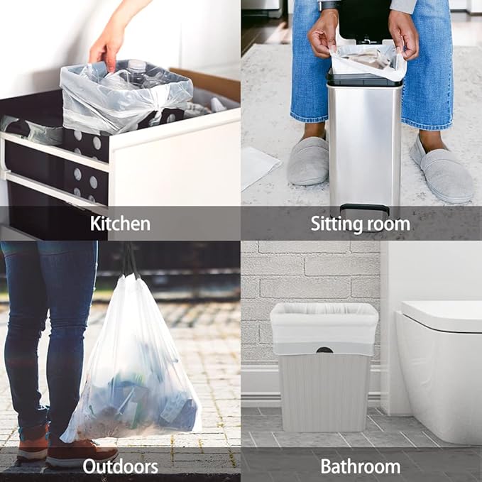 Teivio 2 Gallon 96pcs Strong Drawstring Trash Bags Garbage Bags, Bathroom Trash Can Bin Liners, Small Plastic Bags for Home Office Kitchen, White