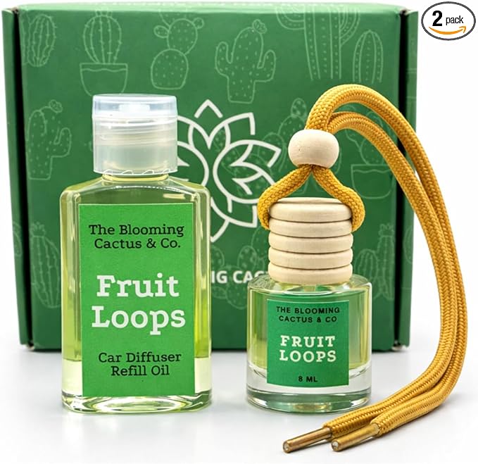Car Diffuser with Refill included | Car scented on the go | Car Air Freshener Hanging | Long Lasting Fragrance | Phthalate Free Fragrance. (Fruit Loops)