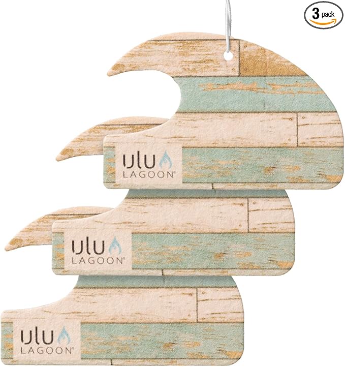 ulu Lagoon Hanging Car Air Freshener | Tropical Beach Coconut Surf Wax Scent Mini Wave | Long Lasting Car Freshener, Closet and Beyond | Made In USA | 3 Pack (Reclaimed)