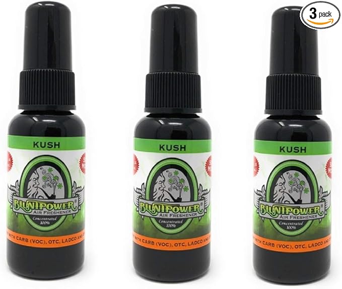 Blunt Power (Kush, 3 Pack) Concentrated Air Freshener - Premium Oil Based Air Freshener Spray for Home and Car - Long-Lasting Bathroom Spray, Car Freshener, & Odor Eliminator Spray