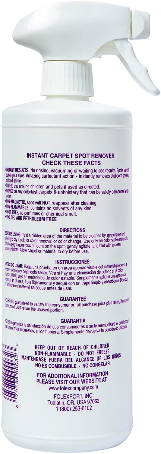 FOLEX 32 oz Instant Carpet Spot Remover Carpet Cleaner with Reusable Cleaning Cloth - Removes Pet Accidents, Grease, Red Wine and More (6 Pack)