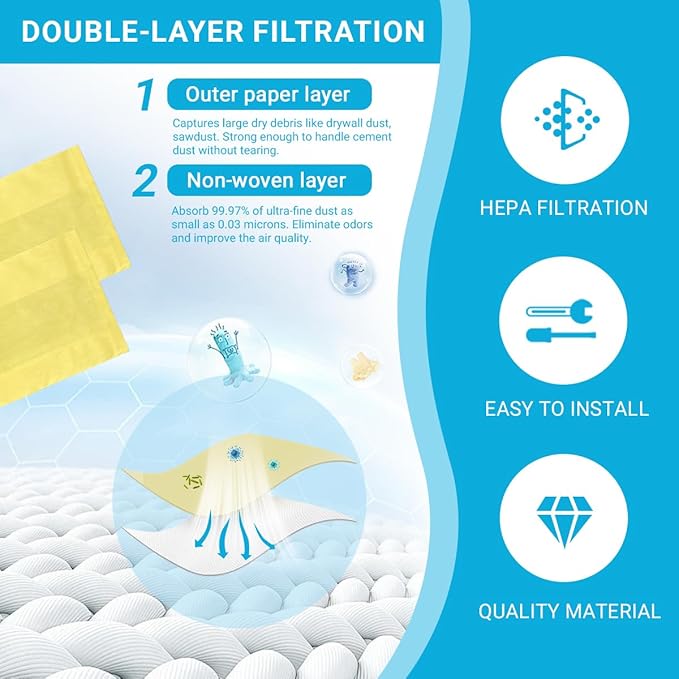 5 Pack 39970 Filter Bags Replacement for CRAFTSMAN 6 and 9 Gallon Shop Vacuums 17584/17590, CMXZVBE39970 Fine Dust Bags
