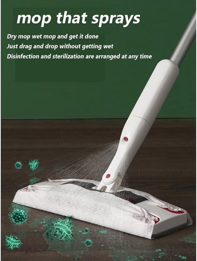 Water Spray Mop, Electrostatic Precipitator Disposable Lazy Disposable Clip Cloth Floor Wipe Dry And Wet Dual-use Flat Push 30 Replacement Cloths Included