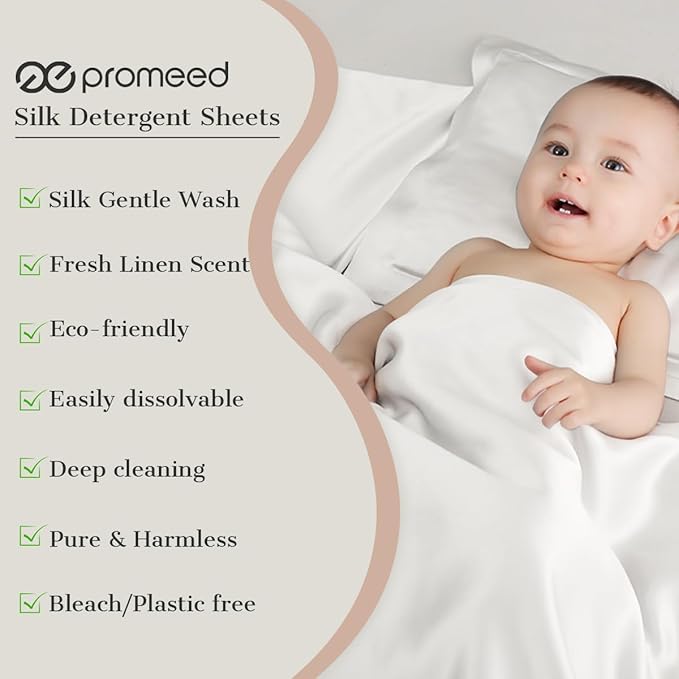 PROMEED Silk Detergent Sheets for Delicates, Eco-friendly Plastic Free Non-sentizizing Gentle Silk Wash, Space Saving Easy to Carry, Fresh Linen Scent (30 Sheets, 60 Loads)