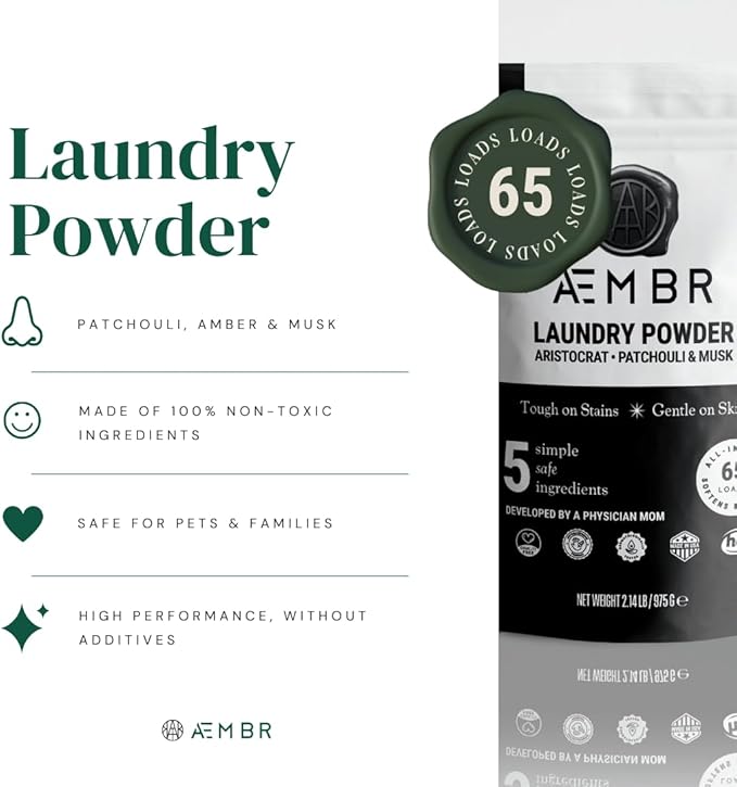 Luxury Laundry Powder | Clean Natural Non-Toxic Healthy Laundry Detergent | Made in USA with Natural Ingredients | Aristocrat Scent (Patchouli & Musk)