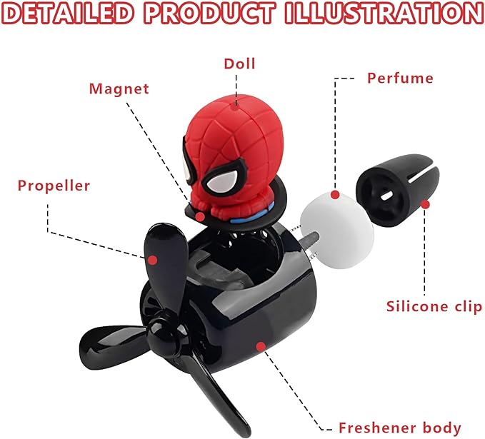 Car Air Freshener Cute Cartoon Hero Pilot Car Diffuser Rotating Propeller Automotive Air Outlet Fan Creative Car Perfume Decoration Men Cool Car Accessories