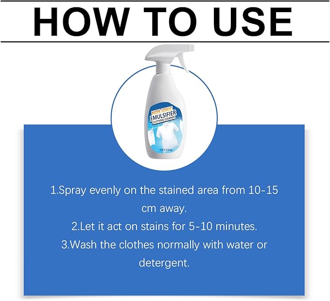 Non Ionic Emulsifier Clothing Cleaner,Clothes Oil Laundry Cleaning Remover,Strong Decontamination For Grease/Oil/Food On Clothes And Shoes,Universal Household Cleaner (1PC)