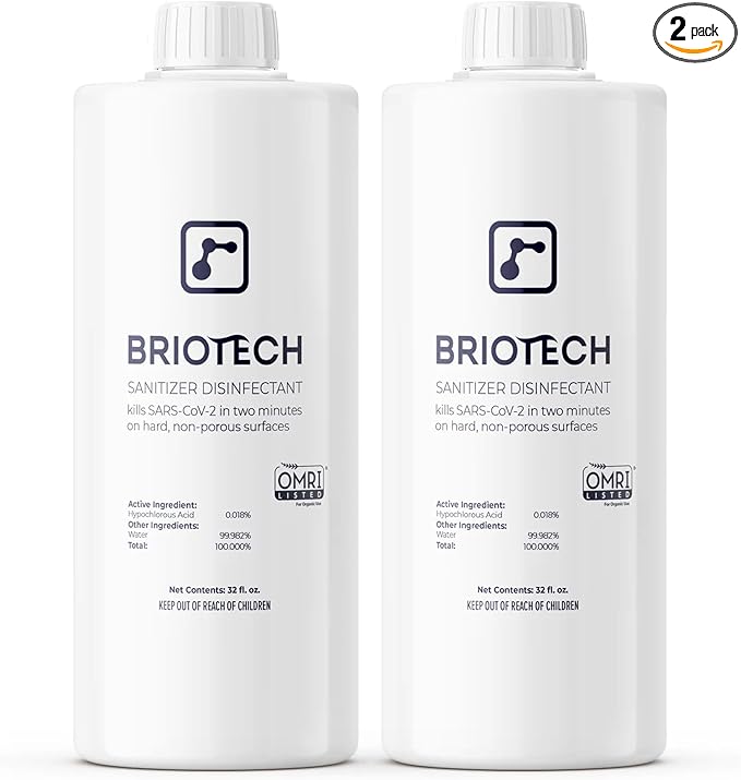 BRIOTECH Sanitizer Disinfectant Hypochlorous Spray, Kill 99.99% of Viruses & Bacteria, Control Mold, Eliminate Odor, Gentle for Nursery & Play Rooms, Food Contact Surface Sanitizer, 32 fl oz Refill