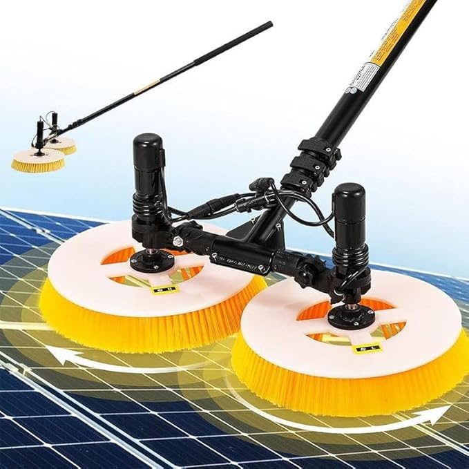 Glass Cleaning Brush Home Water Fed Telescopic Pole Kit Solar Panel Brush Rotating for Photovoltaic Panel，Solar Panel Cleaning Brush with Telescopic Rod, 65cm Washing Diameter, Extendable Do