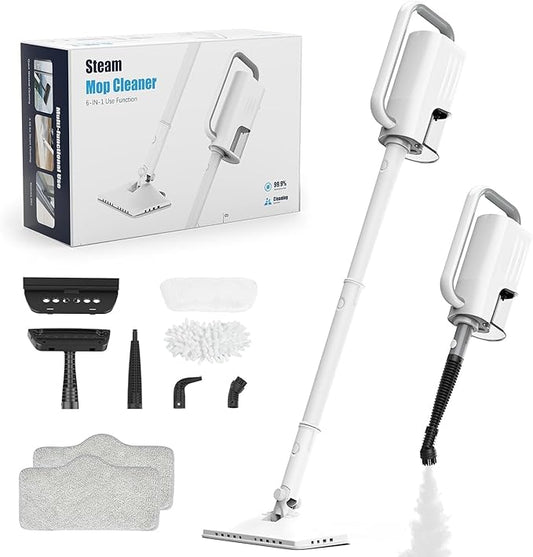 7-in-1 Steam Mop, 1200W Rotated Steam Cleaner for Home, 2 Modes, 400ML Removable Tank, 23FT Power Cord, 2 Pads, Multi-Surface Steamer for Hard Floor, Laminate Floor, Tiles Cleaning (First Frost)
