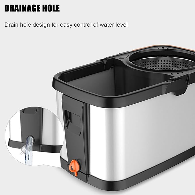 Mop and Bucket Set, Spin Mop and Detachable Inner Mop Bucke Self-Wringing Floor Cleaning System for Hardwood, Wood, Laminate, Tile, Wall with 5 Microfiber Pads
