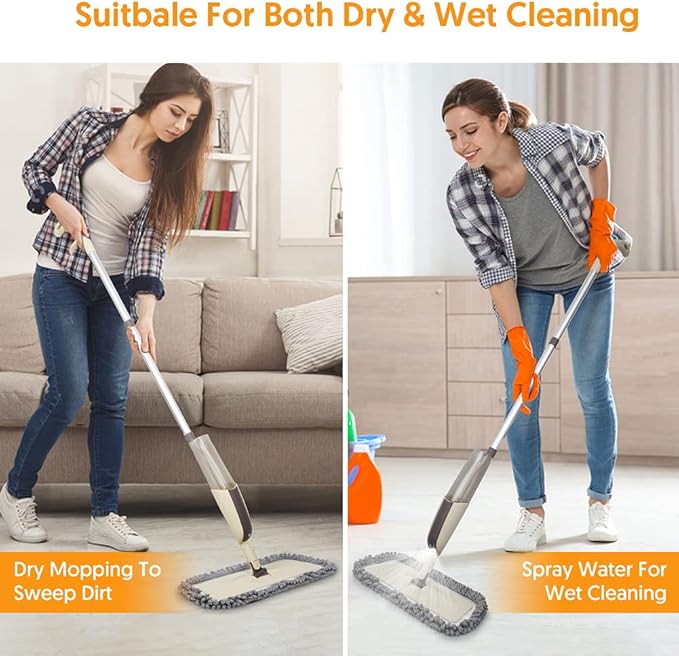 MEXERRIS Spray Wet Mops with 2 Refillable Bottles and 3X Washable Reusable Pads for Hardwood Floor Cleaning