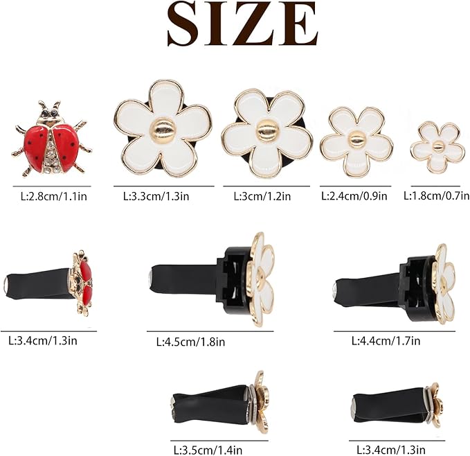 5pcs Flowers Ladybug Air Vent Clips Car Accessories Set 2pcs White Daisy Flower Car Air Freshener Vent Clips 3pcs Vent Decoration Interior Aesthetic Clips Refillable Diffuser