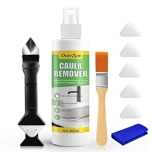 Caulk Remover, Silicone Remover with Caulk Removal Tool Powerful Penetration Rapid Decomposition Surface Safety Widely Applicable for Bathroom Kitchen Floor Window, 6.76 Oz