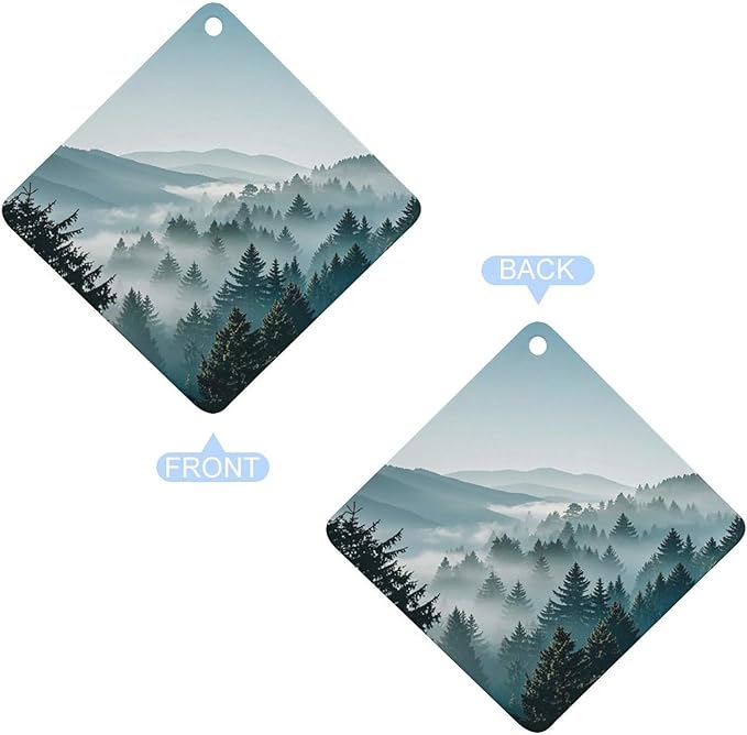 Blue Green Tree Landscape Car Air Fresheners Gray Rhombus Aromatherapy Tablets for Car Decor Bedroom Wardrobe Shoe Cabinet Quickly Eliminate Odors Pendant Decor 3PCS