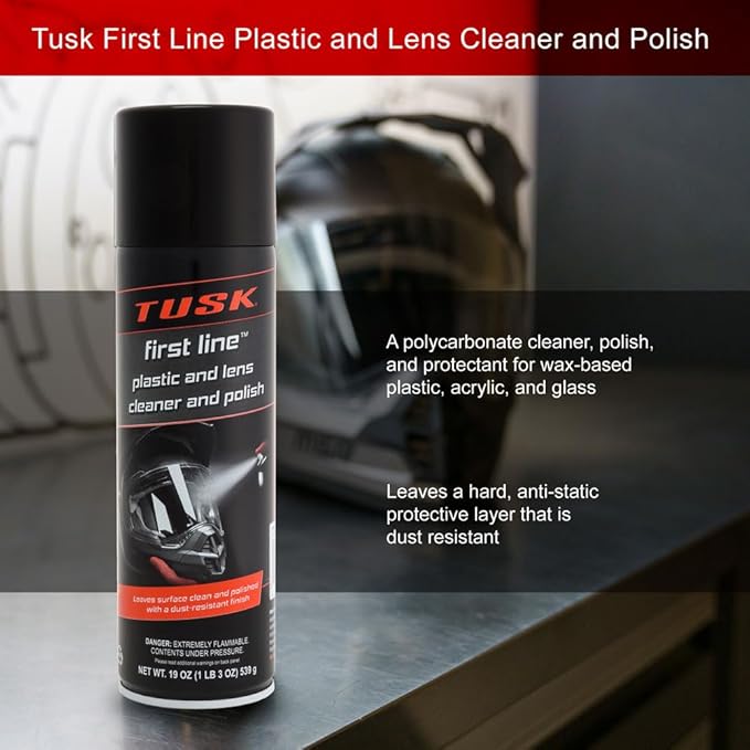 TUSK First Line Plastic & Lens Cleaner and Polish 19 oz (2 Pack) – Cleaner, Polish & Protectant for Plastic, Acrylic & Polycarbonate – Dust & Fog Resistant for Helmets, UTV/ATV & Automotive