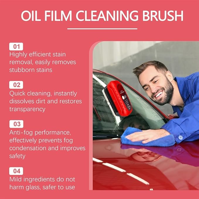 Automotive Oil Film Cleaning Brush, Car Glass Oil Film Remover, Glass Cleaning Board for Windshield, Anti-Rain Fog Improves Clarity and Visibility, for All Vehicle Models
