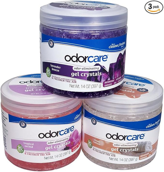 14 oz Gel Crystal & Solid Odor Absorbers, Odor Eliminators for Smoke, Odor, & Musty Smell in Home, Bathroom, Kitchen, Pet Areas, Made in USA