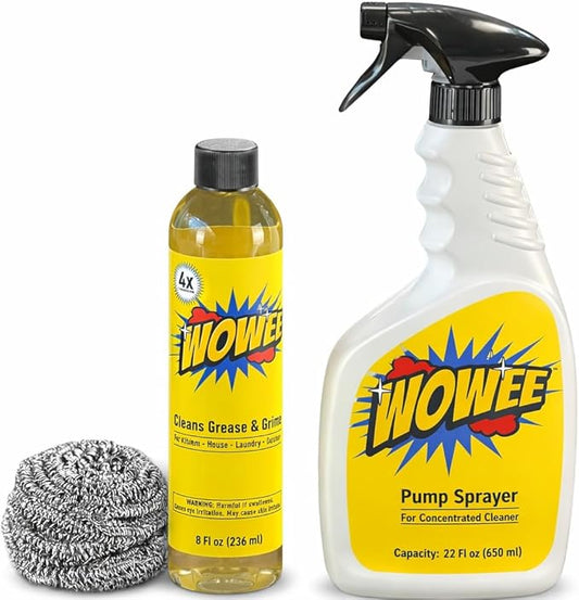 Wowee 8 fl oz Concentrated Heavy Duty Degreaser – All-Purpose Cleaner for Kitchen & Outdoor Use – Includes Empty Spray Bottle for Mixing – Powerful Grease & Grime Remover for Home, Garage, BBQ
