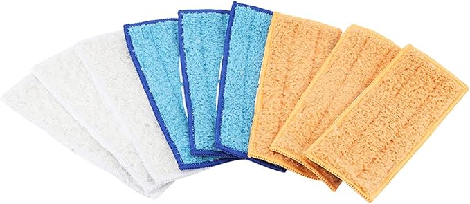 Microfiber Spray Water Mop Pads Washable Reusable Replacement Mop Heads for Flat Spray Mops Odor Eliminating Dust Trapping Set of 9 White Orange Blue