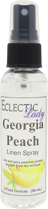 Georgia Peach Linen Spray, 4 ounces - Eclectic Lady Sheet and Linen Spray - No Artificial Colors, Parabens, or Preservatives - Long-Lasting Scent for Bed, Fabric & Pillow