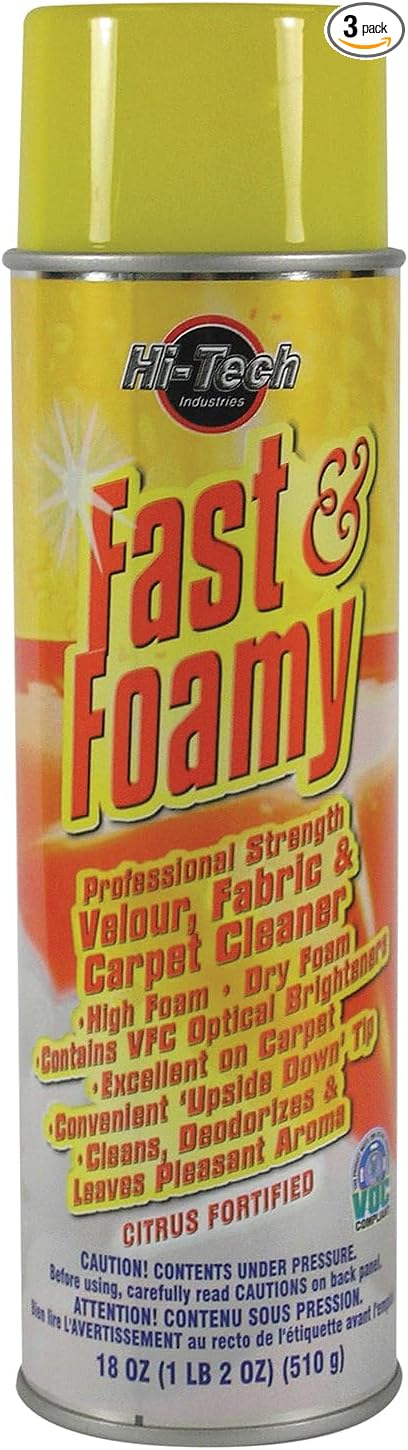 Fast & Foamy Carpet Cleaner – Spearmint Scented Upholstery and Interior Detailing Spray – 18 oz Aerosol Can with Upside-Down Tip – Auto and Home Fabric Cleaner - Pack of 3