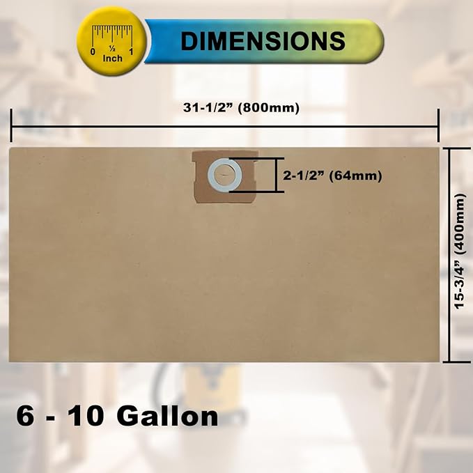 SpaceTent 10 Pack High Efficiency Replacement Filter Bags for DEWALT 6 to 10 Gallon Wet/Dry Vacs - Part # DEWALT DXVA19-4101