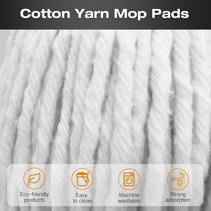 2 PCS Cotton String Screw on Mop Replacement Head Compatible with O-Cedar as Well All Standard US Threading Pole (Acme 3/4 inch Thread) and 1 PCS O-Cedar Spin Mop Four-Section Handle