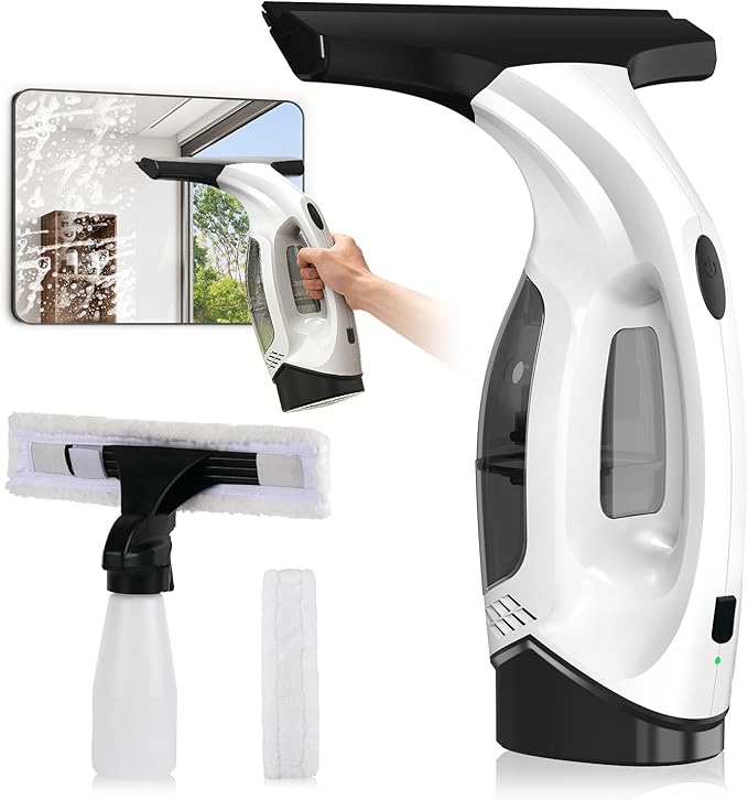 Window Vacuum Squeegee Cordless, Electric Window Cleaner Tool with & Water Collection Tank, Cleaning Kit Shower Squeegee for Glass Doors, Windows, Mirrors, Car
