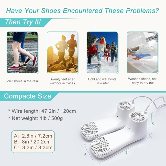 Shoe Dryer and Deodorizer with Timer - Shoes Boots Socks Gloves Dryer Warmer, Adult-Foot-Shaped | No Noise | Strong Wire | US Plug (PM20)