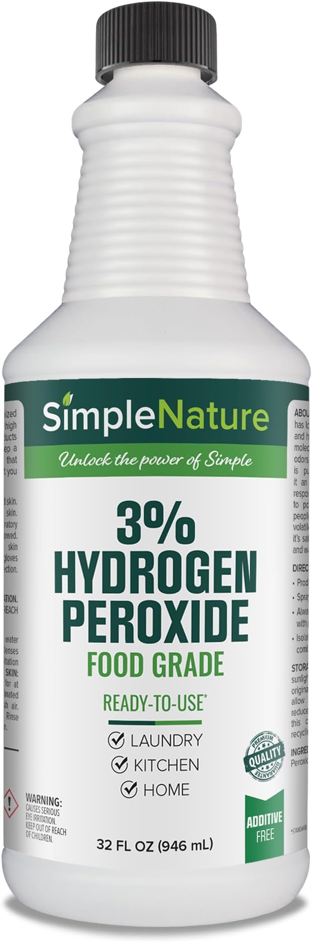 3% Food Grade Hydrogen Peroxide (32 fl oz) - Natural Multipurpose Cleaner - Made in USA - Ideal for Commercial, Residential, Kitchen, Bath, Laundry, and More - Ecofriendly