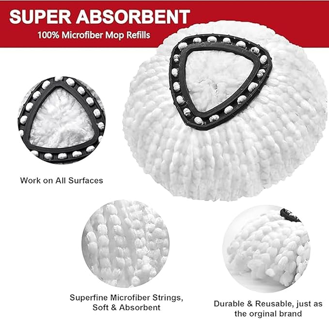 16 Pcs Spin Mop Replacement Heads, White Large 360° Easy Wring Spin Mop 100% Microfiber Refill, Easy Cleaning Spin Mop Heads, Deep Clean, Machine Washable for Easy House Cleaning Floor Mopping
