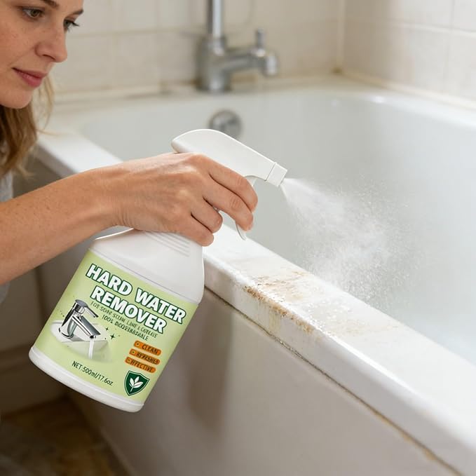 Hard Water Stain Remover, Shower Glass Cleaner Soap Scum Remover, Limescale Buildup Remover All-Purpose Bathroom Cleaner, for Glass, Shower Doors, Tiles, Toilet, Tub, Sink & Water Pipes (1PC)