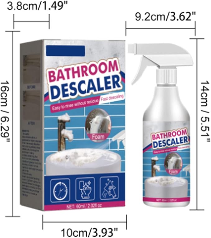 Jue Fish Bathroom Descaler, Profession Bathroom Descaler Cleaner, Bathroom Descaler Foam Cleaner, Bathroom Descaler Stubborn Stains Cleaner, Fresh Scent, 2 Ounce Bottle (2Pcs)