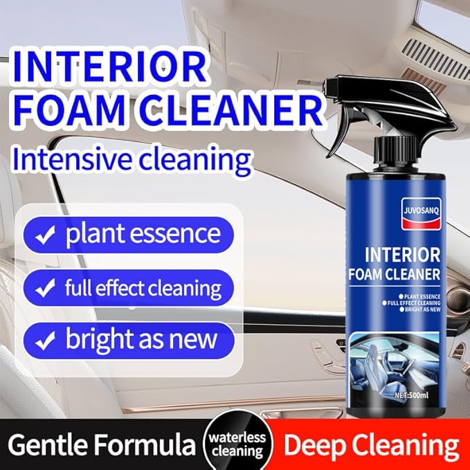 Car Interior Foam Cleaner, Plant Essence & Enzyme Active Waterless Cleaning Spray, Phosphate-Free for Leather Seats/Fabric/Dashboard/Carpet/Steering Wheel, 500ml/16.9oz