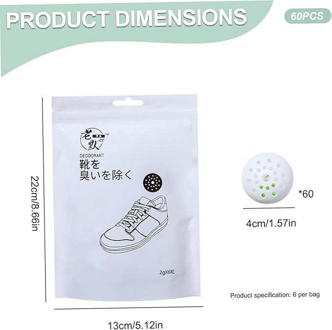 Shoe Smell Balls Shoe Deodorizer Balls, 60PCS 1.6 Inch Smell, Safe Natural Freshener Ball, Sneaker Deodorizer for Home Office