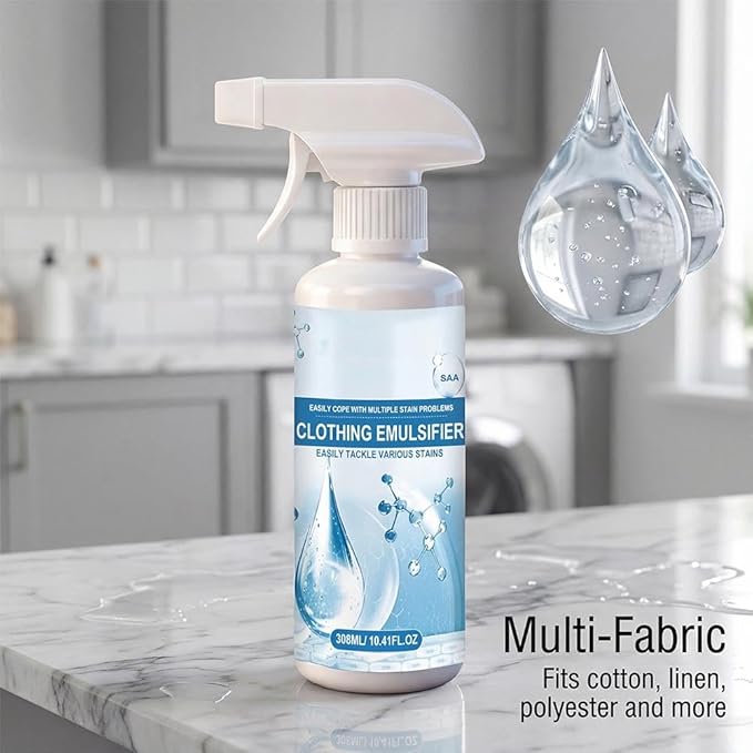 10 Fl Oz Clothing Emulsifier,Powerful Laundry Stain Remover Spray,Non Ionic Emulsifiers Cloth Cleaner,Clothes Dry Clean Spray for Grease,Oil,Food on Clothes and Shoes,Fabric Conditioner Restore Color
