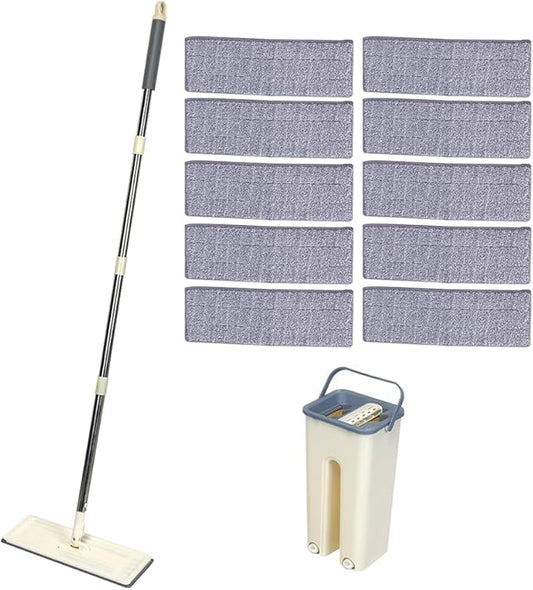 Microfiber Mop Pads Multipurpose Floor Cleaning Cloth Pads Water Absorption with Bucket Household Cleaning Tool (1mop + 10 Cloth)