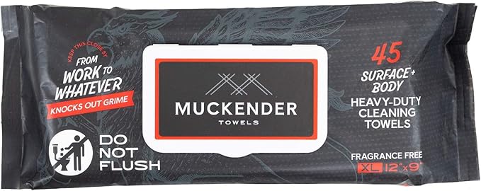 Muckender Heavy Duty Cleaning Wipes – Paint Prep & Degreasing – Flat Pack Travel Size Hand & Tool Cleaning Towels – Eco-Friendly, Unscented – (45 ct Flat Pack)