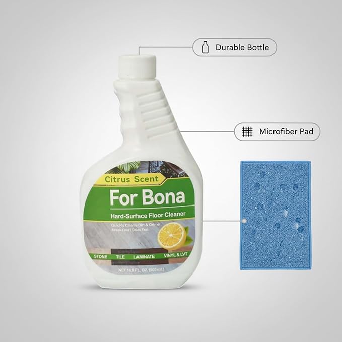 500ml Citrus Scent, Hard-Surface Floor Cleaner. Compatible For Bona Hardwood Floor Premium Spray Mop. Multi-Surface Floor Premium Microfiber Mop(1PCS 500ML)