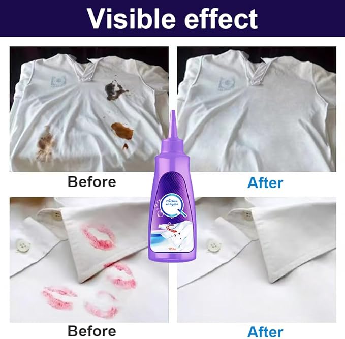 2024 New Active Enzyme Laundry Stain Remover, White Shirt Garment Stubborn Stain Cleaner Oil Remover, Upgrade Active Enzyme Clothing Stain Remover Collar Stain Removal Spray (2)