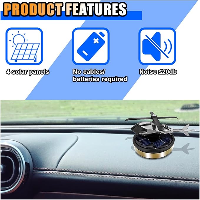 Helicopter Car Air Fresheners - Solar Rotating, Creative Perfume Decoration, Airplane Fragrance Diffuser for Home, Office (Gold)