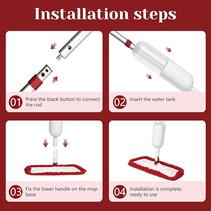 Spray Mop for Floor Cleaning, Wet Dry Microfiber Mop with 4 Washable Pads 650 ml Refillable Bottle and 1 Scraper for Home Kitchen Hardwood Laminate Wood Vinyl Ceramic Tiles Wooden Floor