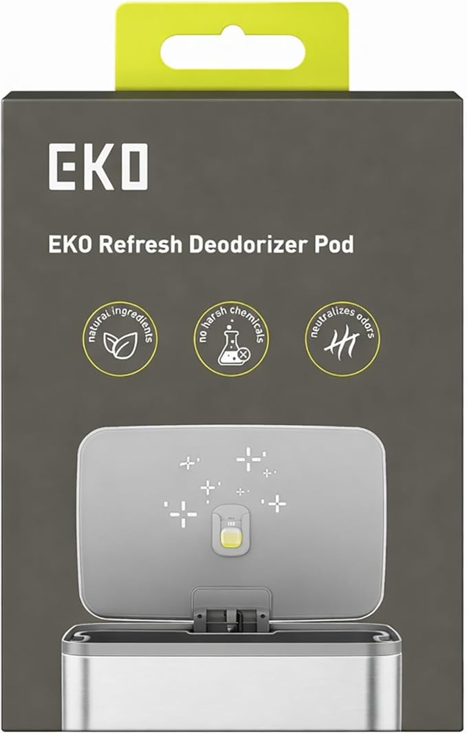 EKO Refresh Deodorizer Pod Kit with Refillable Holder, 1 Pod + 1 Holder, Plant-Based Odor Eliminator for Trash Can, Bathroom, Storage – Long-Lasting 45 Days Air Freshener, Natural, Chemical-Free
