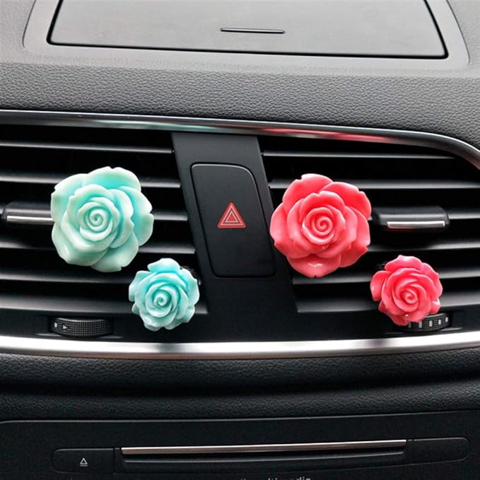 BESPORTBLE Car Fragrance Vent Clip Resin Rose Charms Automotive Air Freshener Perfume Diffuser Clips for Interior Trim Car Dashboard Decorations Gift 1 Pair (Rosy)