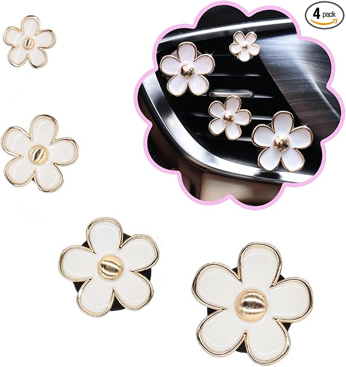 4pcs Flowers Car Air Freshener Vent Clips Cute White Daisy Flower Car Accessories for Women with Lavender Scent