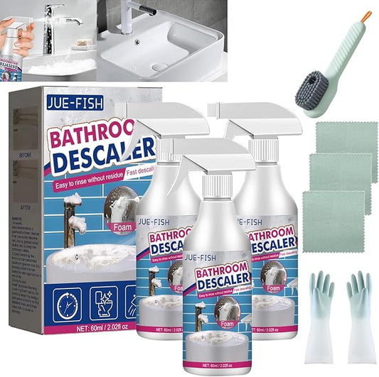 Jue Fish Bathroom Descaler, Profession Bathroom Descaler Cleaner, Bathroom Descaler Foam Cleaner, Bathroom Descaler Stubborn Stains Cleaner, Fresh Scent, 2 Ounce Bottle (3Pcs)