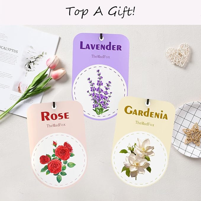 Hanging Car Air Fresheners, Long Lasting Scented Cards for Cars, Freshener Scents Lavender Rose Gardenia, Cute Car Accessories for Rearview Mirror, Wardrobe & Home, 12 Pack